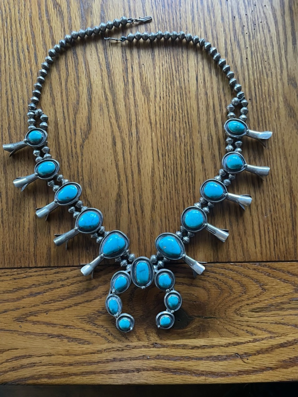 Sterling Turquoise Squash Blossom Necklace - Blue